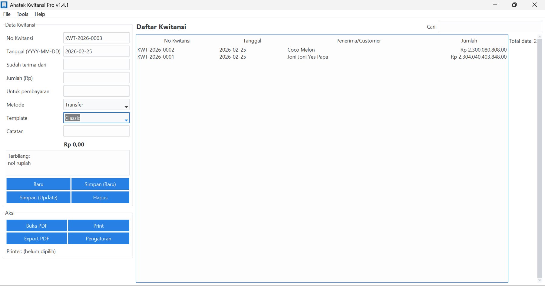 Aplikasi Kwitansi Pro 2